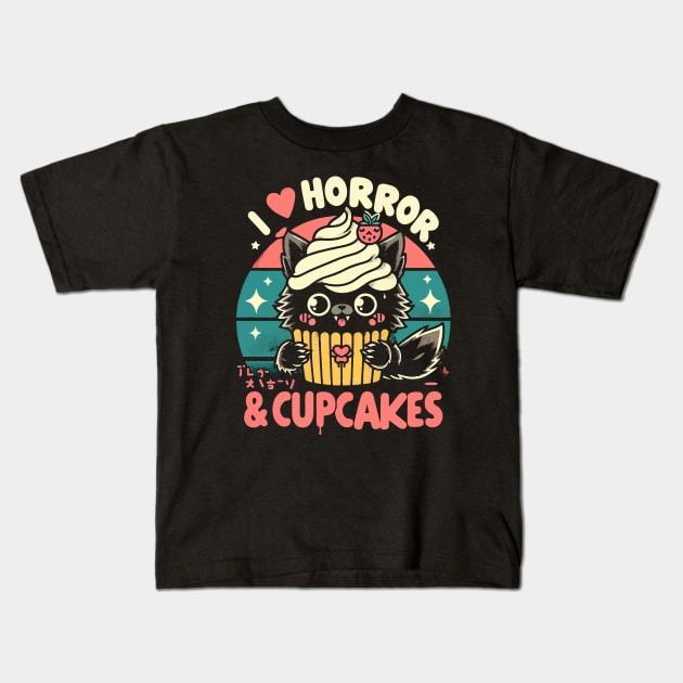 I Love Horror and Cupcakes - Creepy Cute Goth Kawaii Werewolf Kids T-Shirt by QuirkyInk